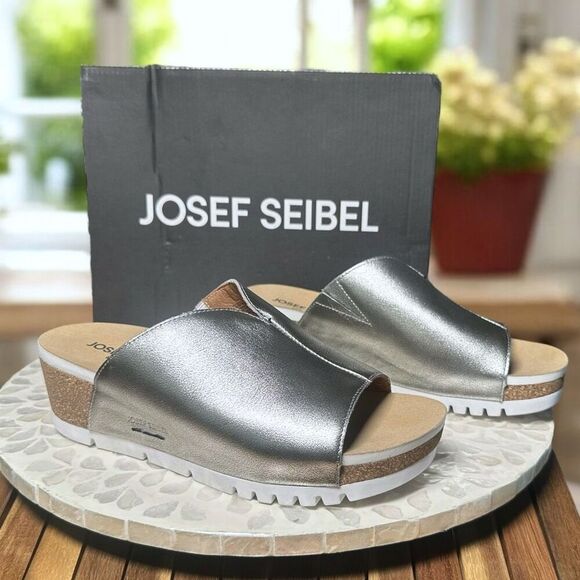 Josef Seibel Quinn 01 Leather Wedge Sandal Comfort Slide EU 39 US 8.5 New in Box - Picture 1 of 12